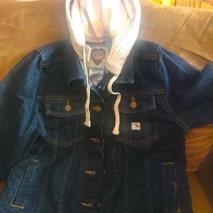 Boys size Medium Carharrt jean jacket with hood. In excellence condition!